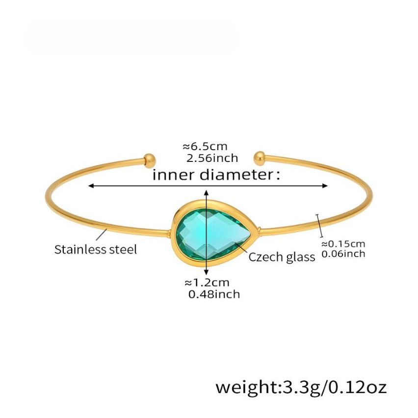 S.Steel Gold Plating Light green Glass stone Minimalist Women-c 3.3g 65x12mm