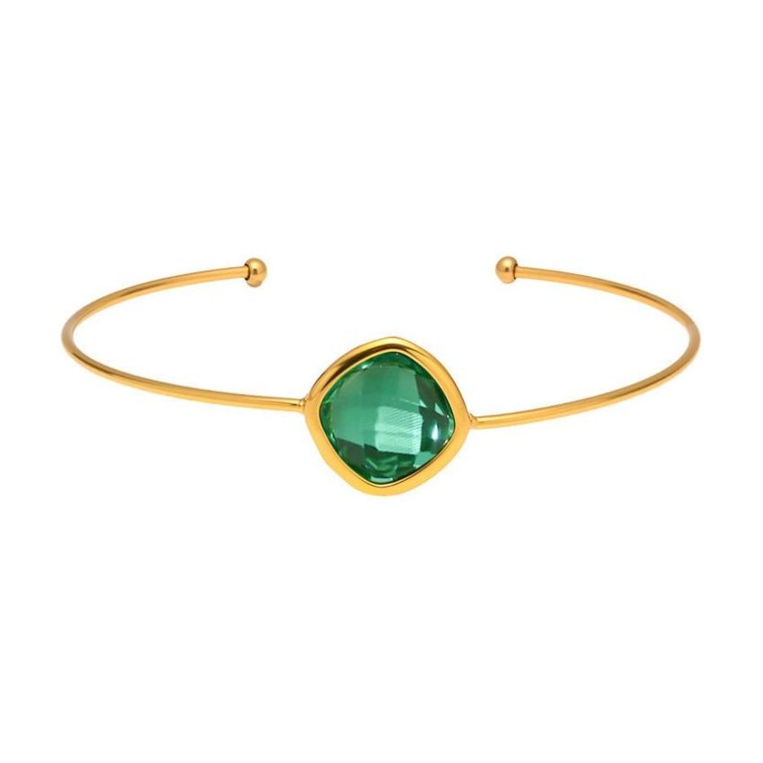 S.Steel Gold Plating Light green Glass stone Minimalist Women-c 3.9g 60x15mm