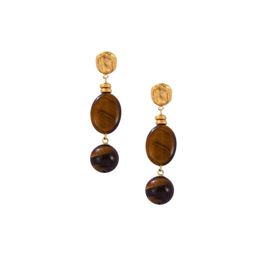 S.Steel Gold Plating Natural Stone Long Women-c 12.5g