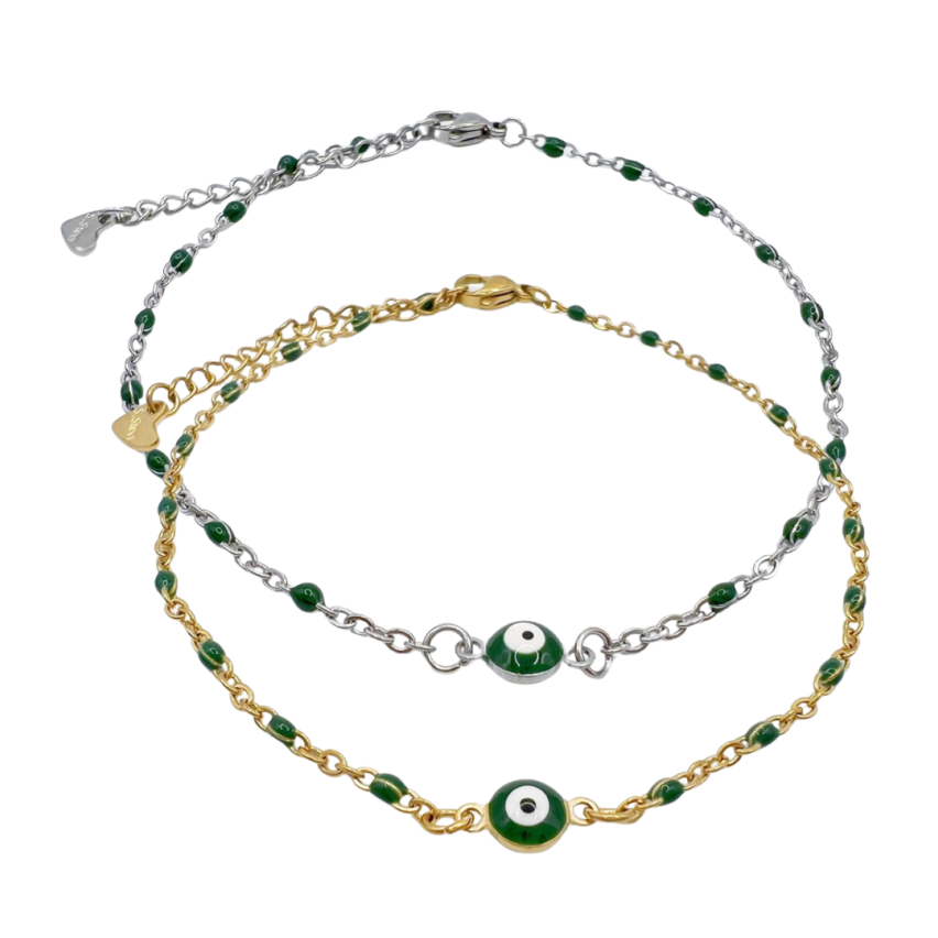 S.Steel Gold Plating Olive green Anklets Women-c