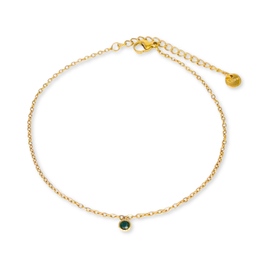Gold Plating Olive green Zircon Anklets Women 3g 