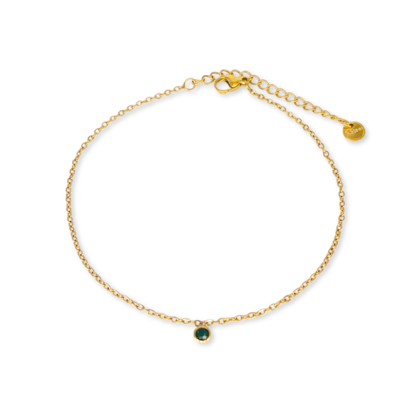 S.Steel Gold Plating Olive green Zircon Anklets Women-c 3g