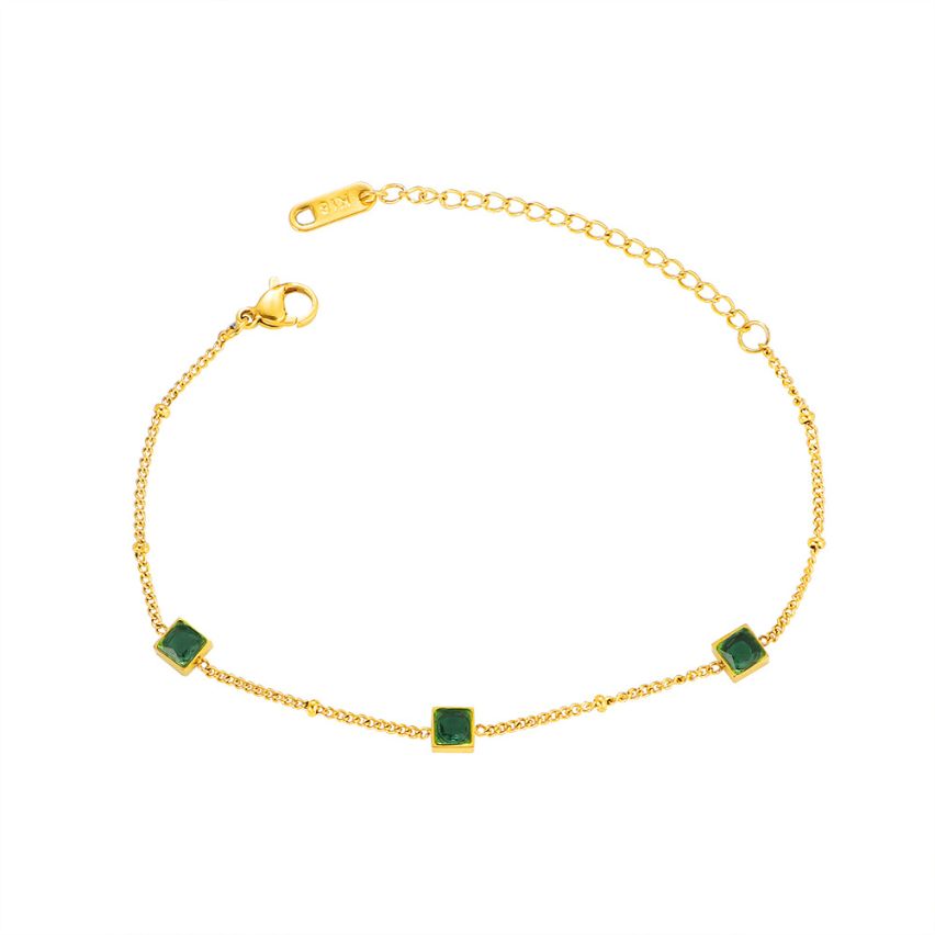 S.Steel Gold Plating Olive green Zircon Minimalist Women-c 2g 150+50x5mm