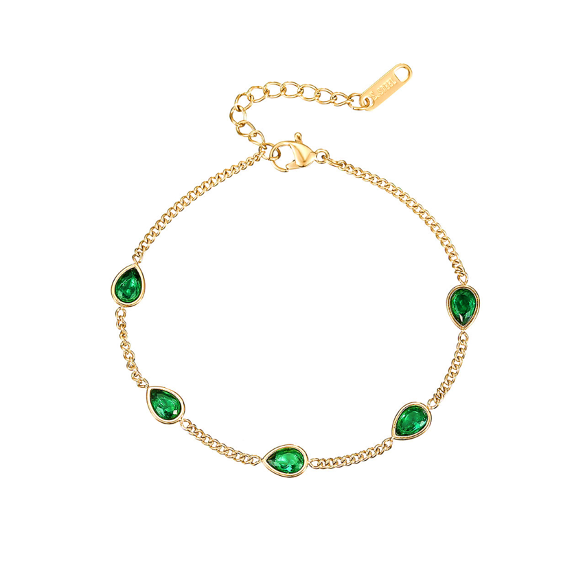 S.Steel Gold Plating Olive green Zircon Minimalist Women-c