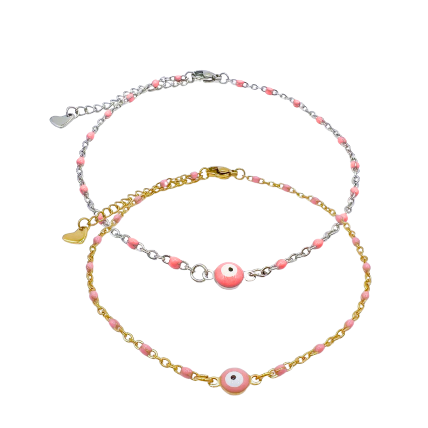 S.Steel Gold Plating Pink Anklets Women-c
