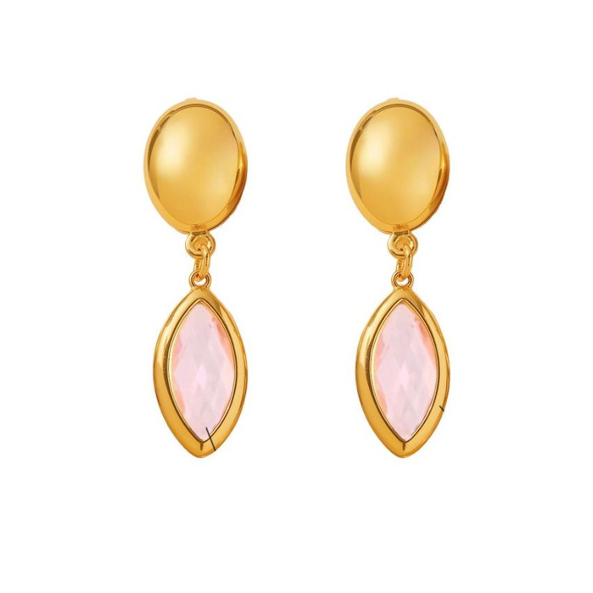 S.Steel Gold Plating Pink Glass stone Long Women-c 3.8g 38x10mm