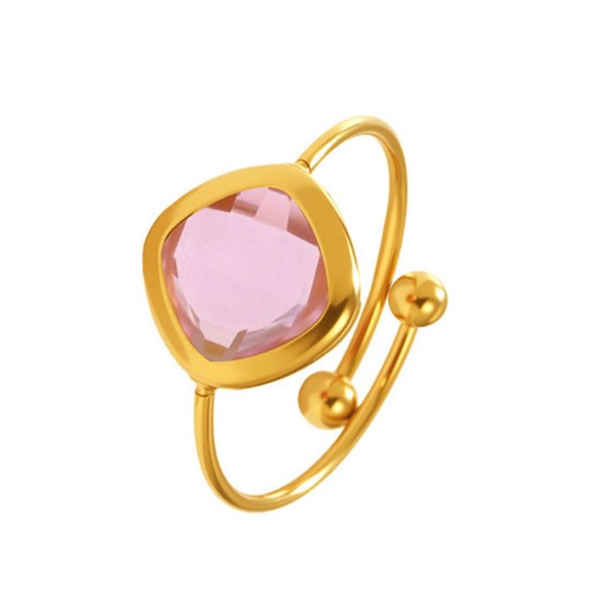 S.Steel Gold Plating Pink Glass stone Minimalist Women-c 1.2g EU54 - ES14 - US7