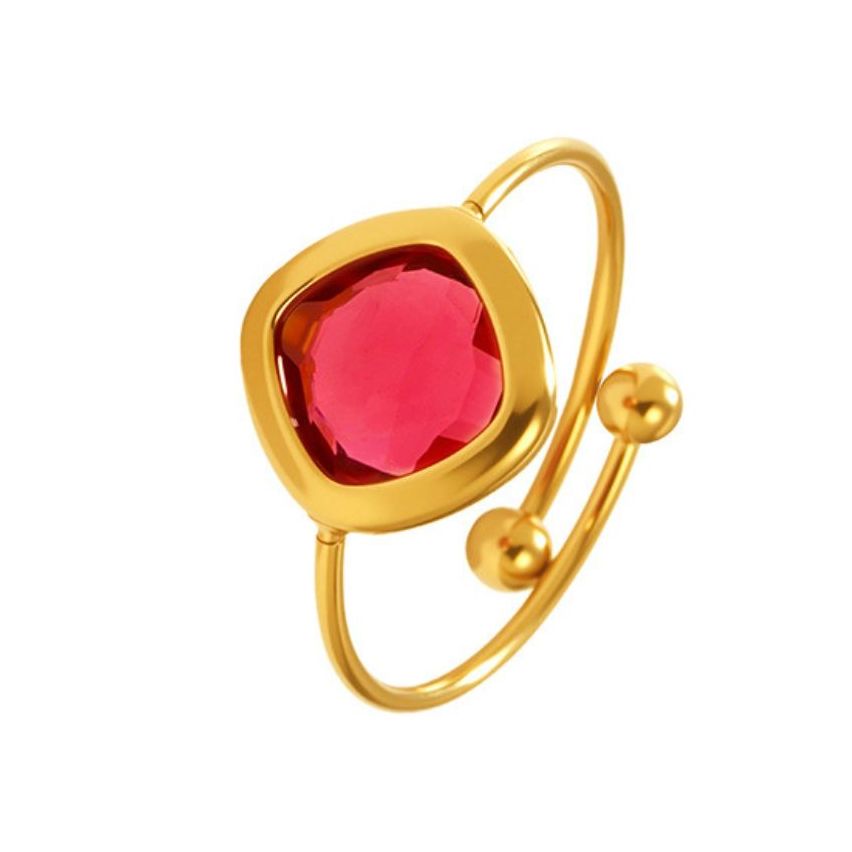 S.Steel Gold Plating Red Glass stone Minimalist Women-c 1.2g EU54 - ES14 - US7