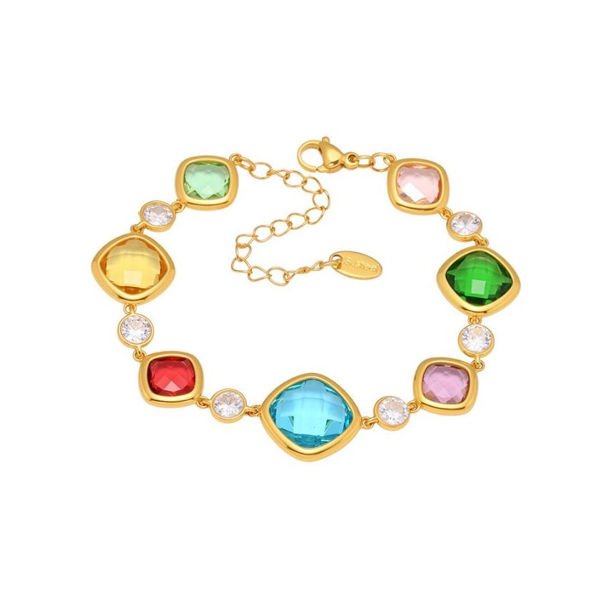 S.Steel Gold Plating Colorfull Glass stone Minimalist Women-c 10g