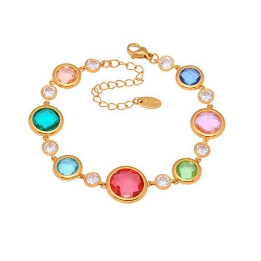 S.Steel Gold Plating Colorfull Czech Glass stone Minimalist Women 10g