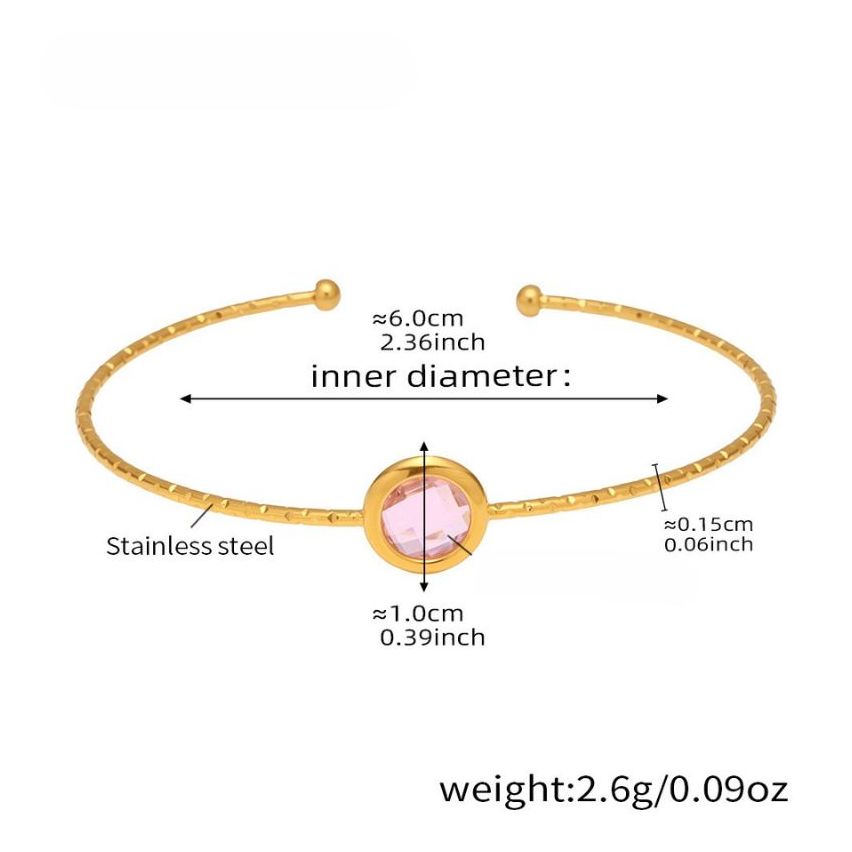 S.Steel Gold Plating Pink Glass stone Minimalist Women-c 2.6g 60x10mm