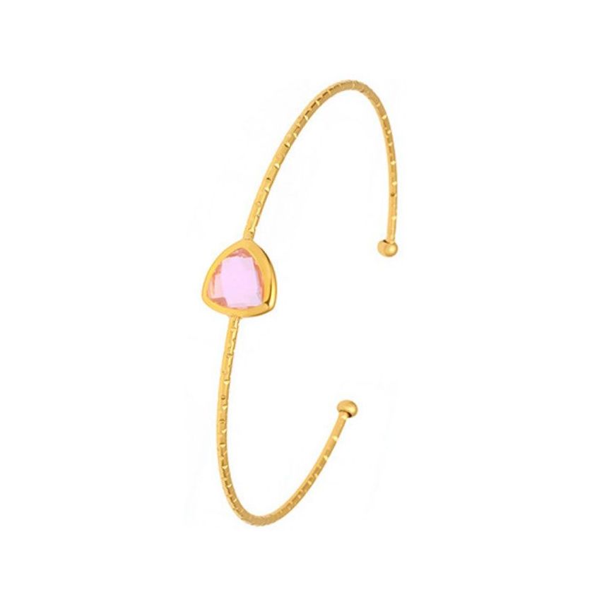 S.Steel Gold Plating Pink Glass stone Minimalist Women-c 2.6g 62x10mm