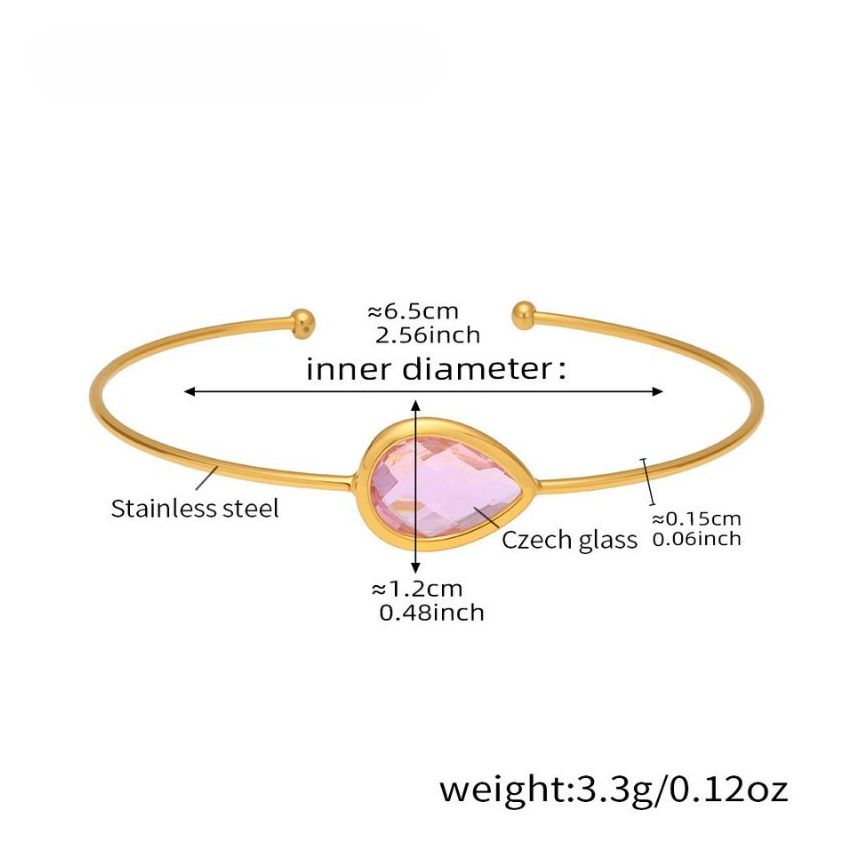 S.Steel Gold Plating Pink Glass stone Minimalist Women-c 3.3g 65x12mm