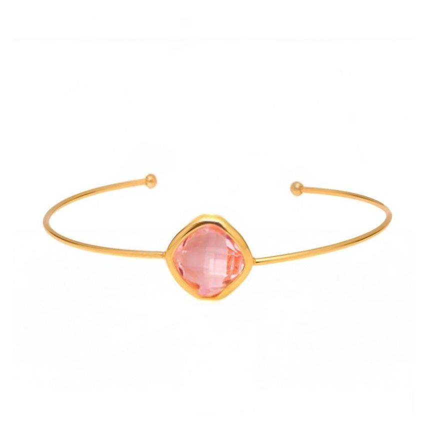 S.Steel Gold Plating Pink Glass stone Minimalist Women-c 3.9g 60x15mm