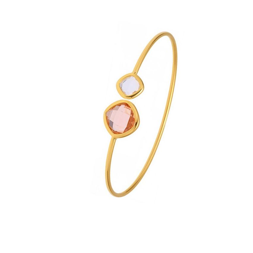 S.Steel Gold Plating Pink Glass stone Minimalist Women-c 4.7g 67x15mm