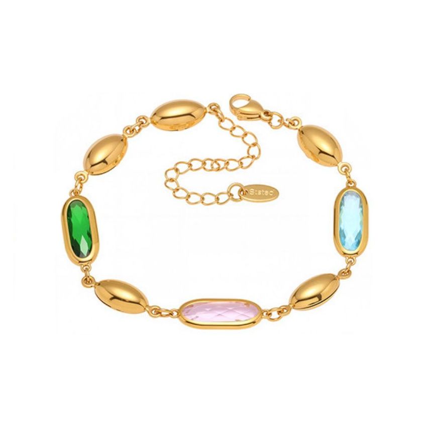 S.Steel Gold Plating Colorfull  Faceted Czech Glass stone Minimalist Women 5.8g