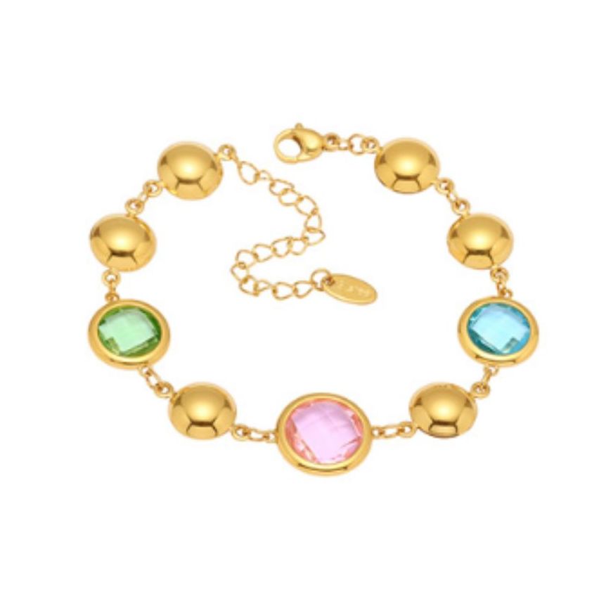 S. Steel Czech Glass Stone Gold Plating Colorfull Minimalist Women 7.8g 