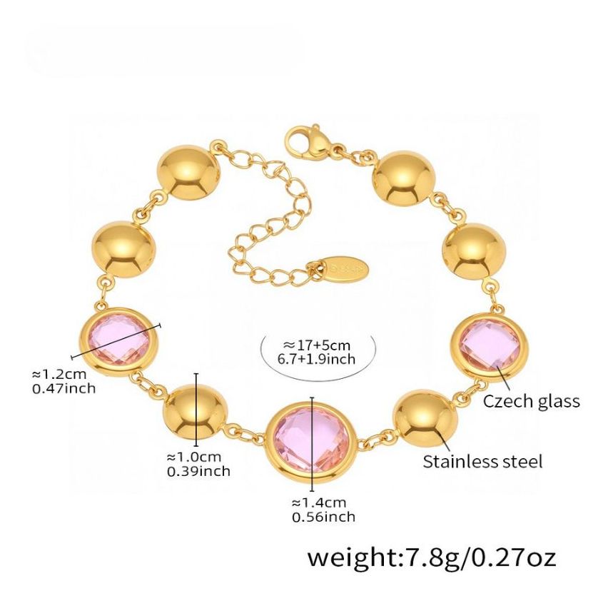 S. Steel Czech Glass Stone Gold Plating Pink Minimalist Women 7.8g 
