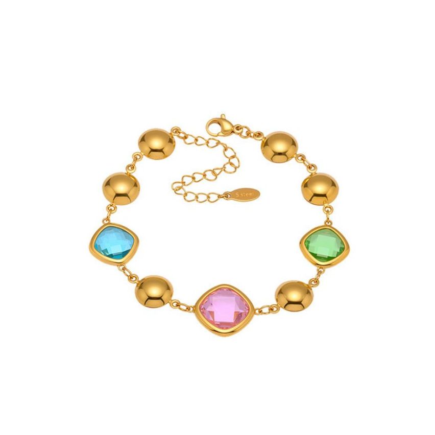 S.Steel Gold Plating Colorfull Faceted Czech Glass stone Minimalist Women 8.3g