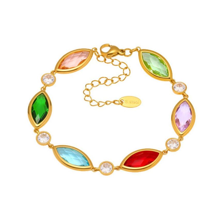 S.Steel Gold Plating Colorfull Czech Glass stone Minimalist Women 8.3g