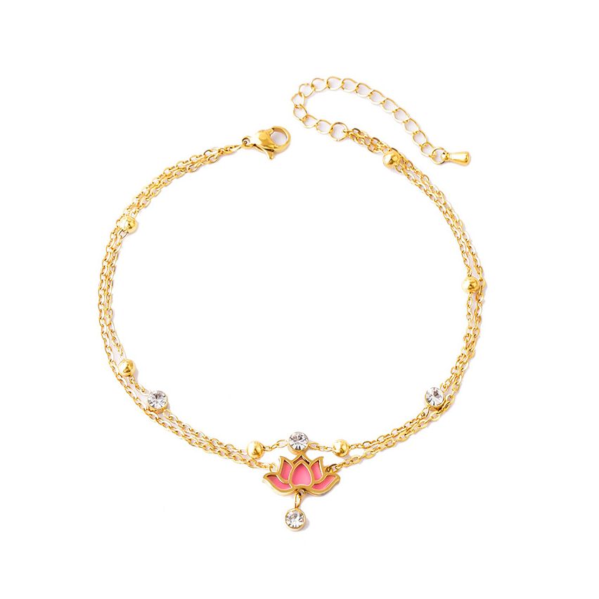 Gold Plating Pink Zircon Anklets Women 