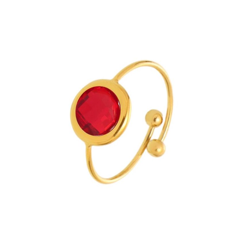 S.Steel Gold Plating Red Glass stone Minimalist Women-c 1.3g EU54 - ES14 - US7