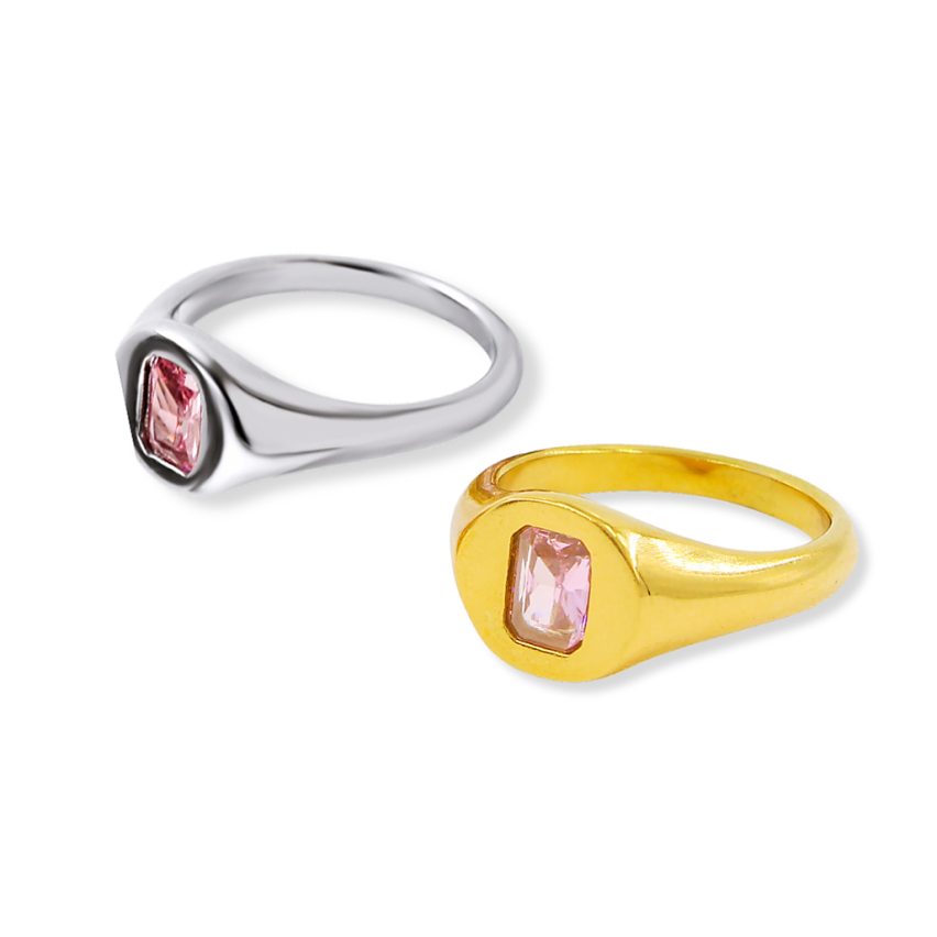 S.Steel New Gold Plating Pink Zircon Women-c 4g - 2.3mm