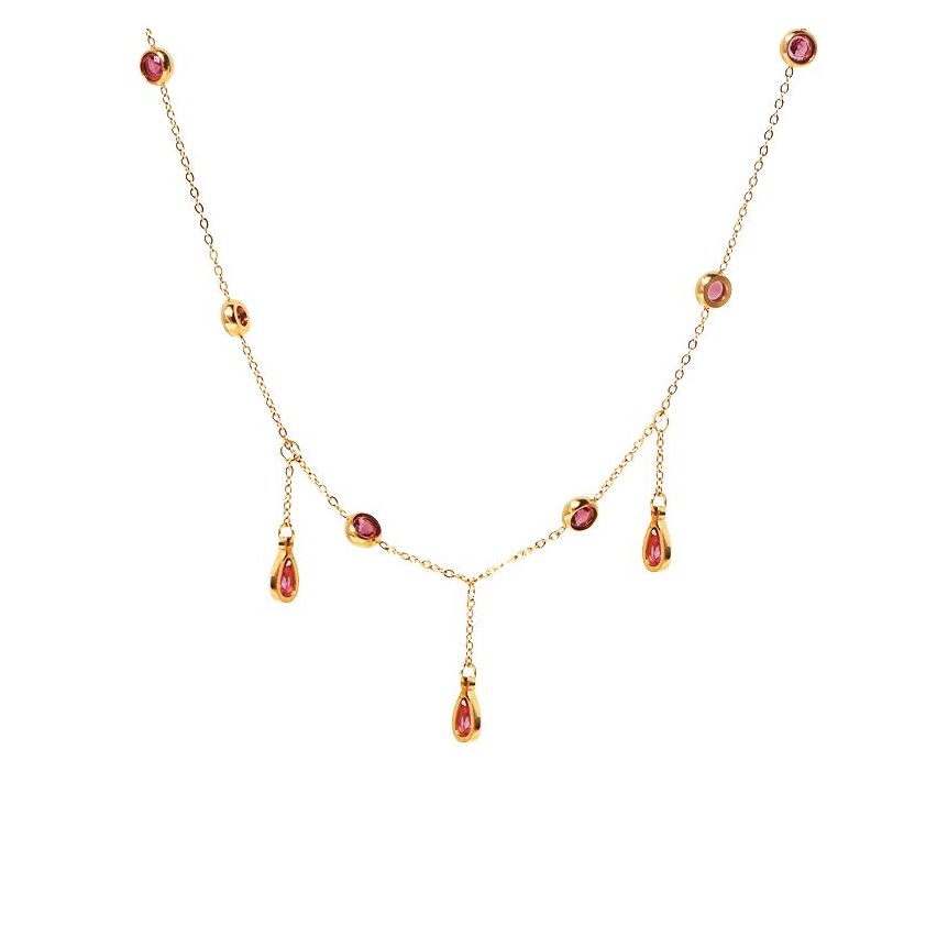 S.Steel Gold Plating Pink Zircon Women-c 3.8g