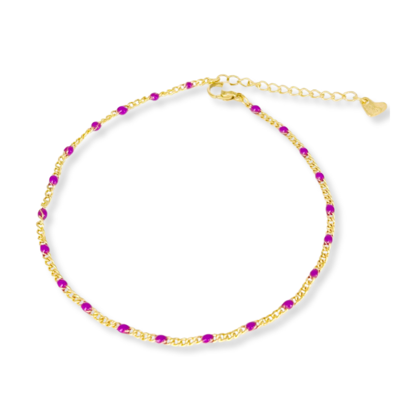 S.Steel Gold Plating Purple Enamel Anklets Women-c 3.5g 210x2.1mm