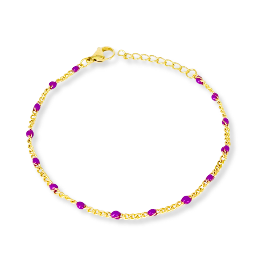 S.Steel Gold Plating Purple Enamel Minimalist Women-c 3.5g 210x2.1mm