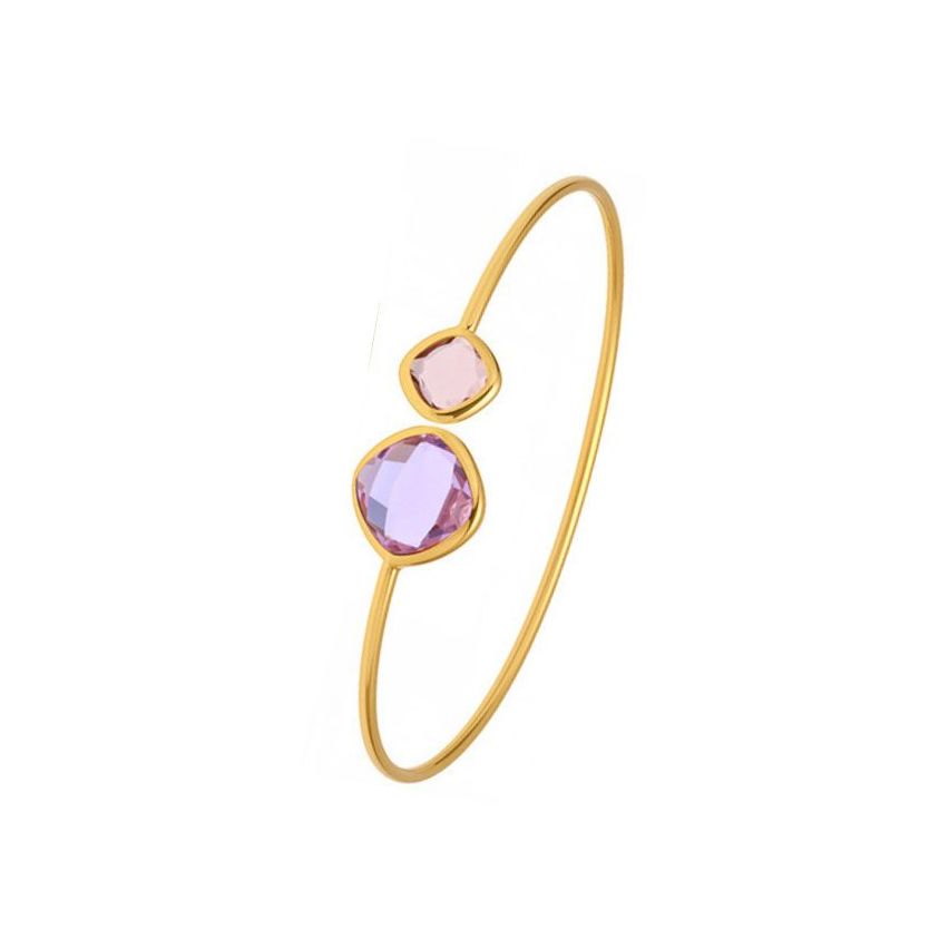 S.Steel Gold Plating Purple Glass stone Minimalist Women-c 4.7g 67x15mm