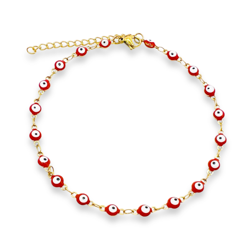 S.Steel Gold Plating Red Enamel Anklets Women-c 5.5g 280x4mm