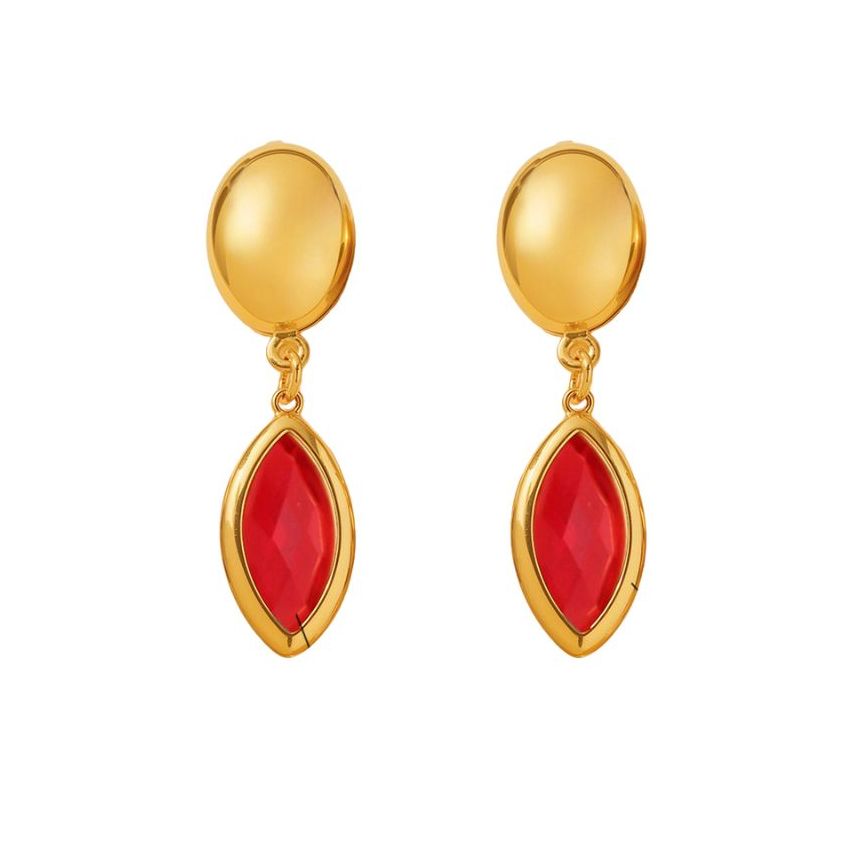 S.Steel Gold Plating Red Glass stone Long Women-c 3.8g 38x10mm