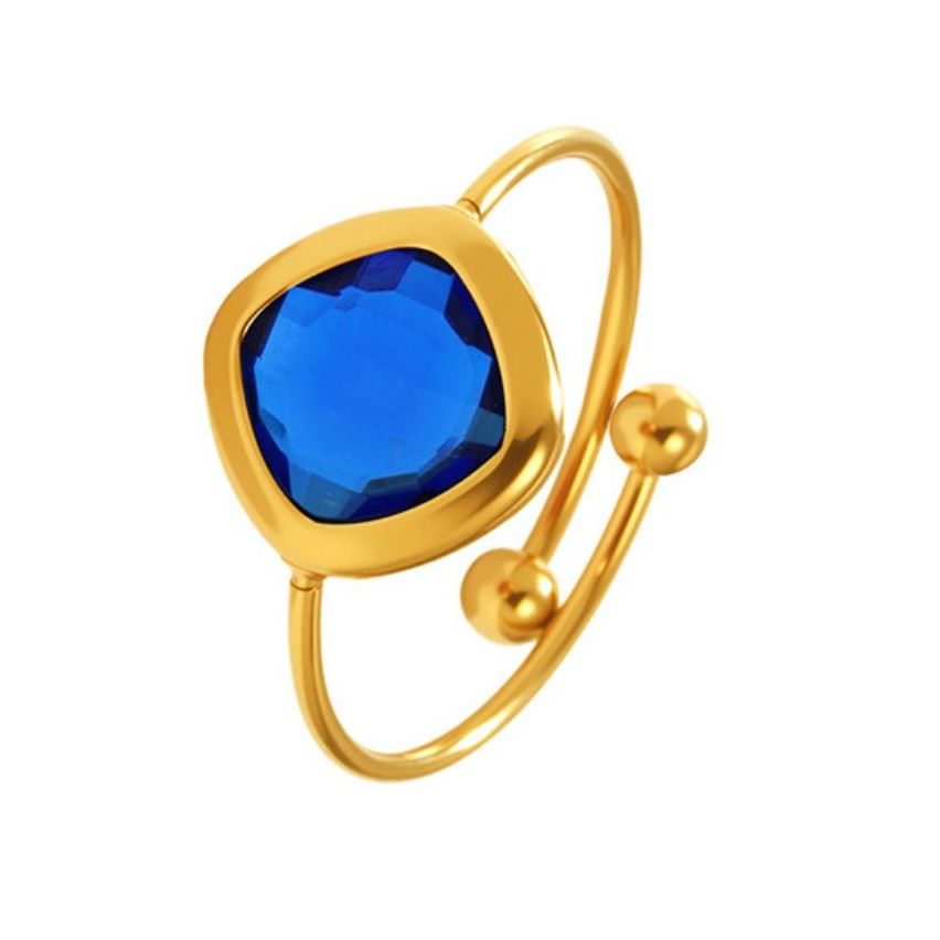 S.Steel Gold Plating Blue Glass stone Minimalist Women-c 1.2g EU54 - ES14 - US7