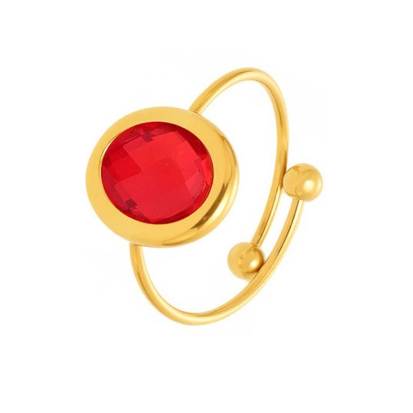 S.Steel Gold Plating Red Glass stone Minimalist Women-c 1.3g EU54 - ES14 - US7