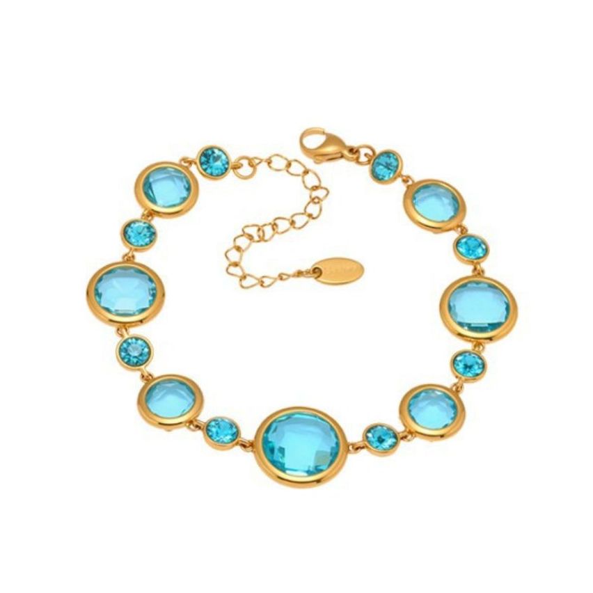 S.Steel Gold Plating Blue Czech Glass stone Minimalist Women 10g
