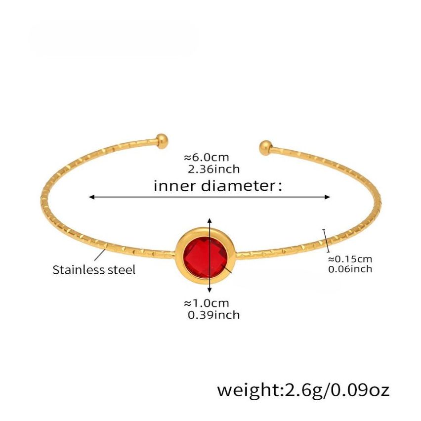 S.Steel Gold Plating Red Glass stone Minimalist Women-c 2.6g 60x10mm