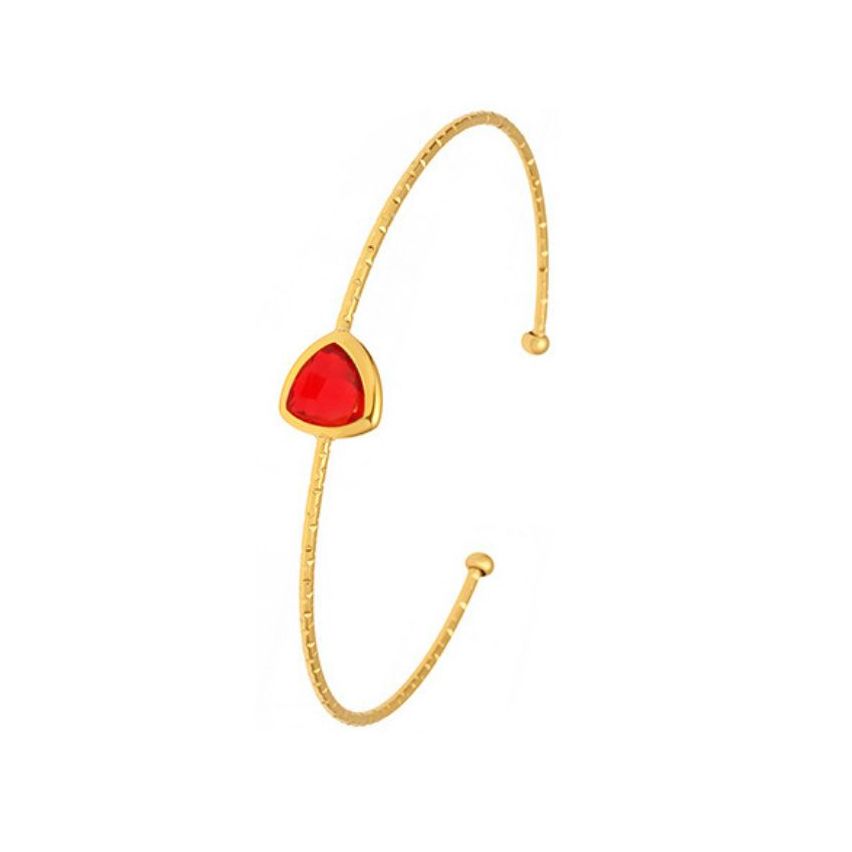 S.Steel Gold Plating Red Glass stone Minimalist Women-c 2.6g 62x10mm