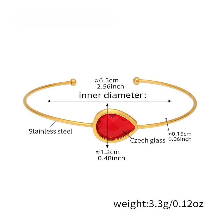 S.Steel Gold Plating Red Glass stone Minimalist Women-c 3.3g 65x12mm