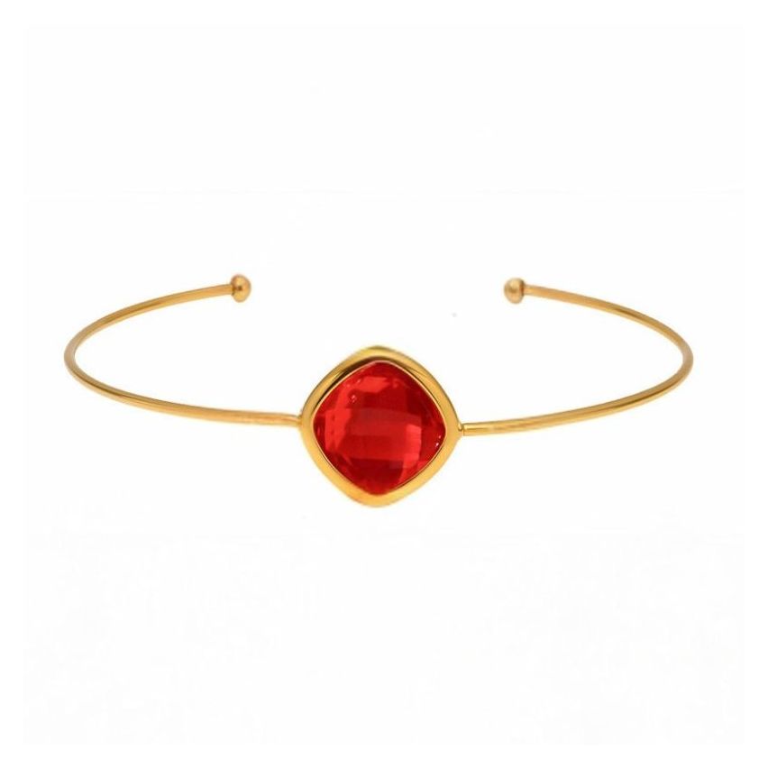 S.Steel Gold Plating Red Glass stone Minimalist Women-c 3.9g 60x15mm