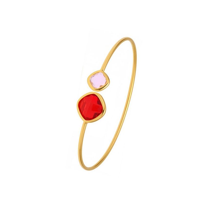 S.Steel Gold Plating Red Glass stone Minimalist Women-c 4.7g 67x15mm