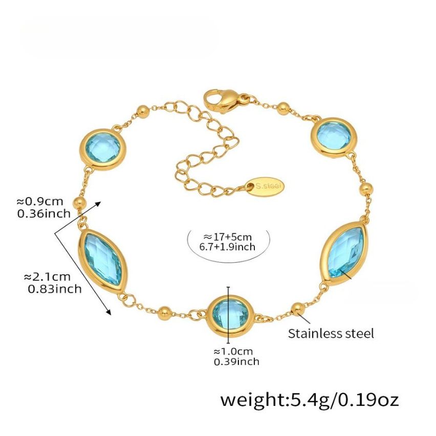 S.Steel Gold Plating Blue Glass stone Minimalist Women-c 5.4g
