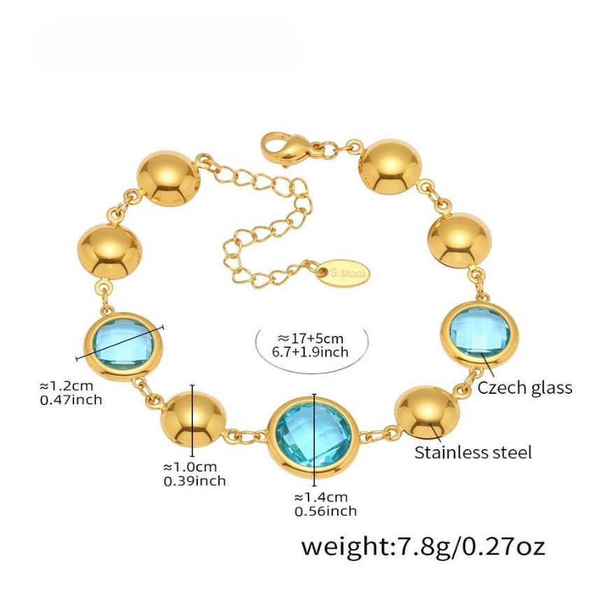 S.Steel Gold Plating Blue Glass stone Minimalist Women 7.8g 