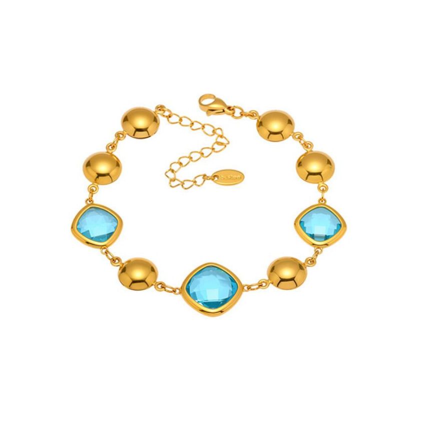 S.Steel Gold Plating Blue Faceted Czech Glass stone Minimalist Women 8.3g