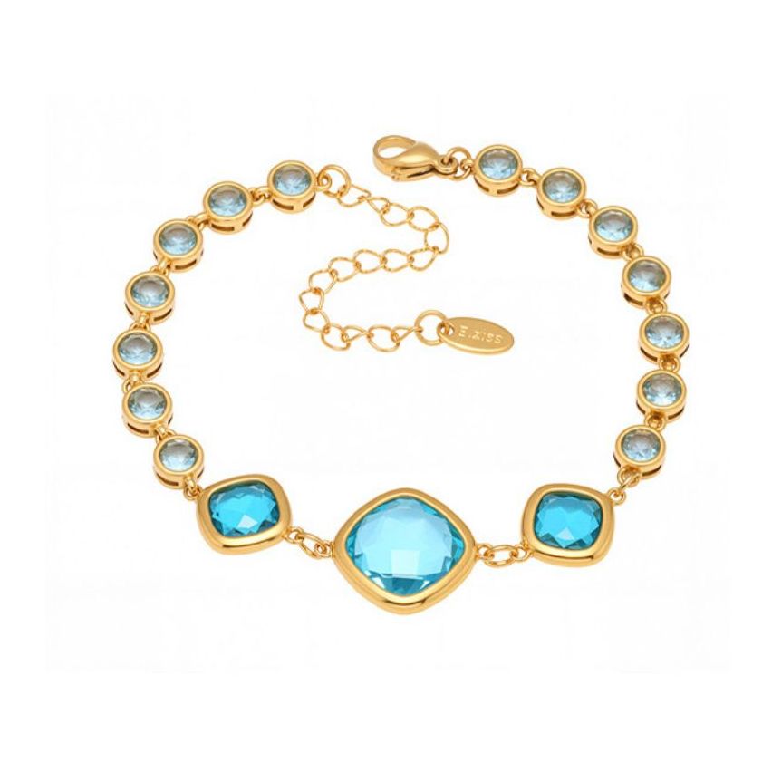S.Steel Gold Plating Blue Glass stone Minimalist Women-c 8.7g