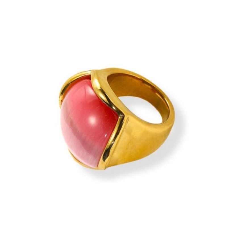 S.Steel Gold Plating Red Glass stone Smooth Women-c 26g EU62 - ES22 - US10