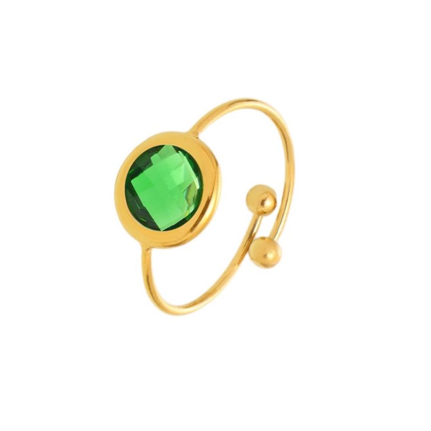 S.Steel Gold Plating Green Glass stone Minimalist Women-c 1.3g EU54 - ES14 - US7