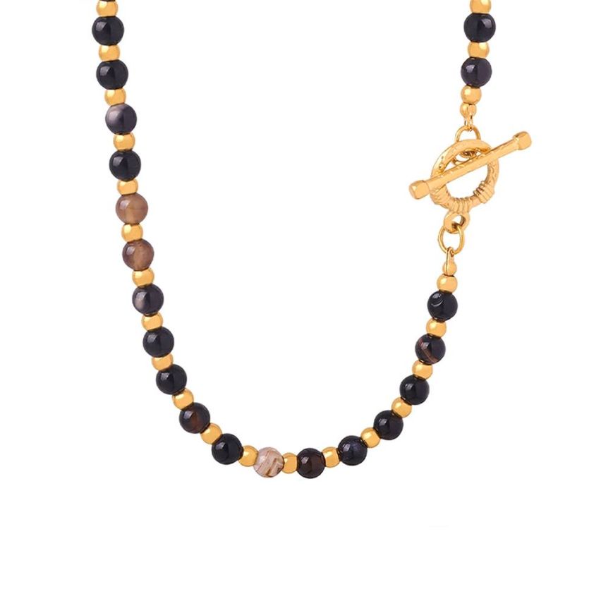 S.Steel Gold Plating Agate Natural Stone Women-c