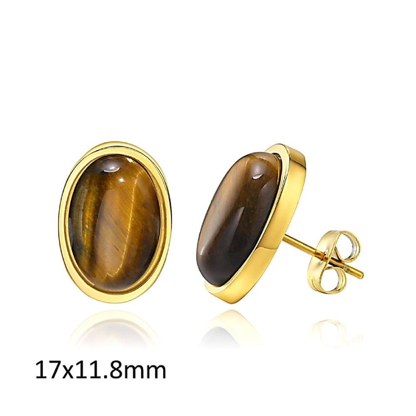 CLASSIC Gold Plating S.Steel Natural Stone Smooth Women-c 