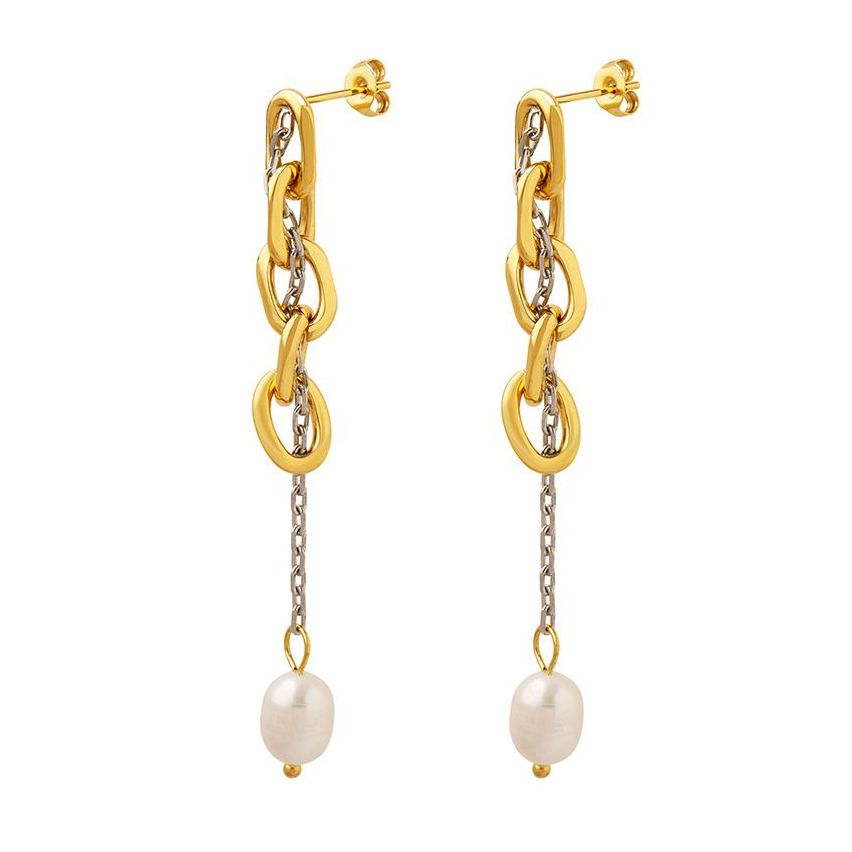 S.Steel Two plating colors Freshwater pearl Pearls Women-c 8g 70x8mm